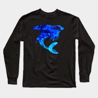 Orca Tattoo Blue Mosaic Long Sleeve T-Shirt